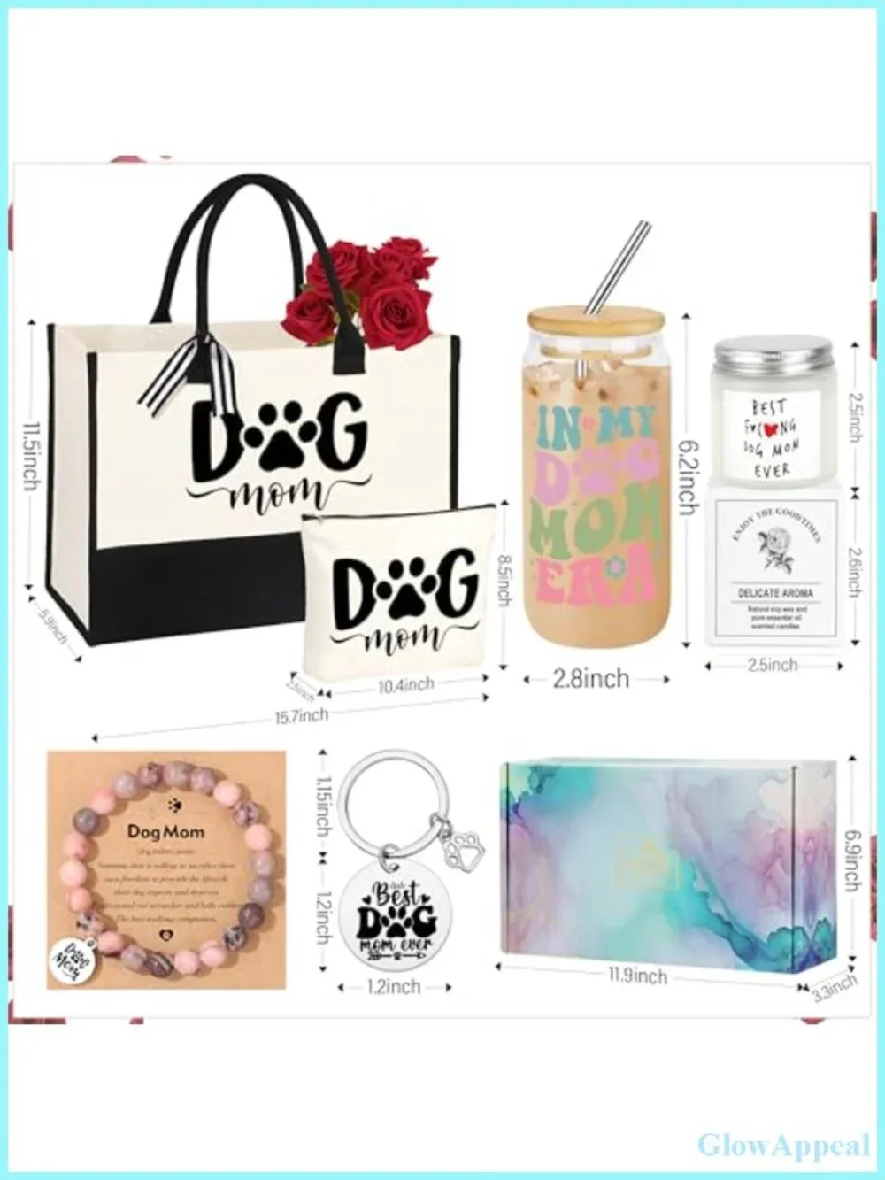 Dog Mom Gift Set Canvas Tote Bag with Makeup Bag Bracelet Candle